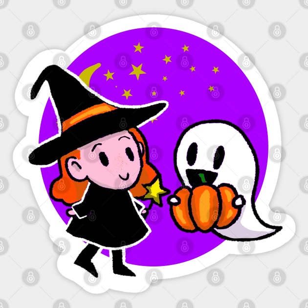 A Witch and their Ghost Friend Sticker by allthebeanz